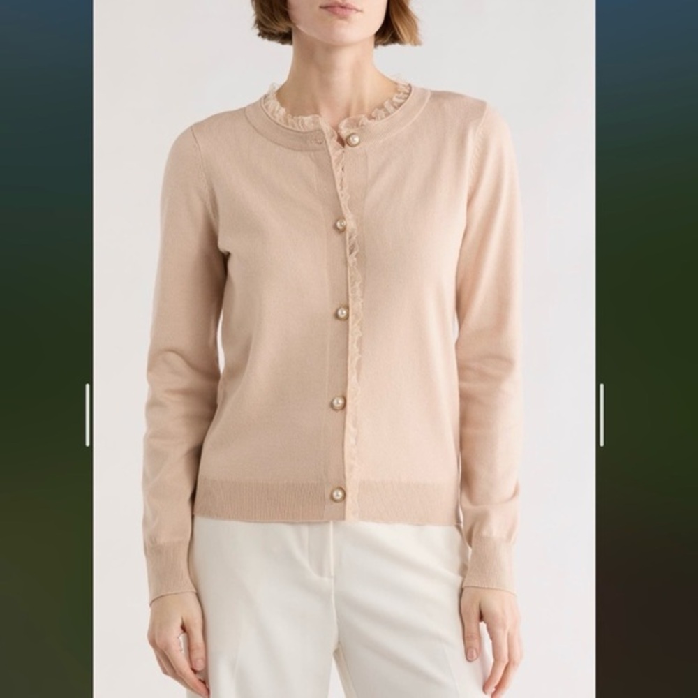 By Design Alma Ruffle Cardigan in Shifting Sand Size M